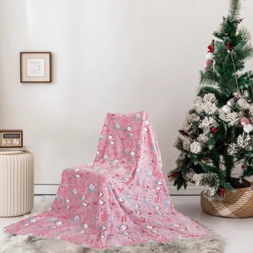 Karácsonyi plüss pléd sötétben világítós rózsaszín manós 150x200cm