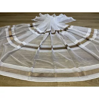   Kész függöny fehér alapon Jacquard új barna csíkos 300x180cm