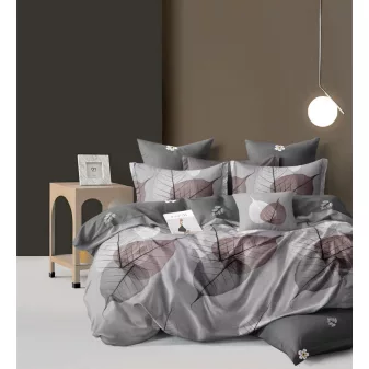   Miami szürke barna nagy levél mintás ágyneműhuzat garnitúra 3 részes