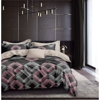   California fekete lila rombusz mintás ágyneműhuzat garnitúra 7 részes