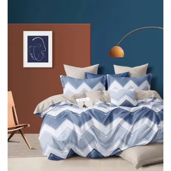   California kék csíkos rombusz mintás ágyneműhuzat garnitúra 3 részes