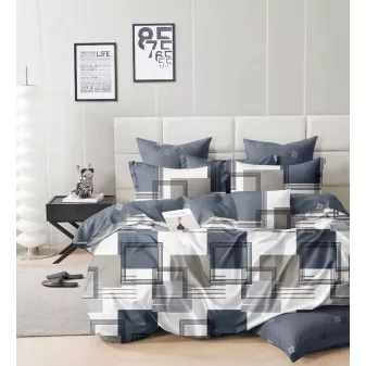   Monaco kék keretes kocka mintás ágyneműhuzat garnitúra 3 részes