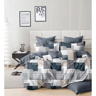 Monaco kék kockás ágyneműhuzat garnitúra 3 részes