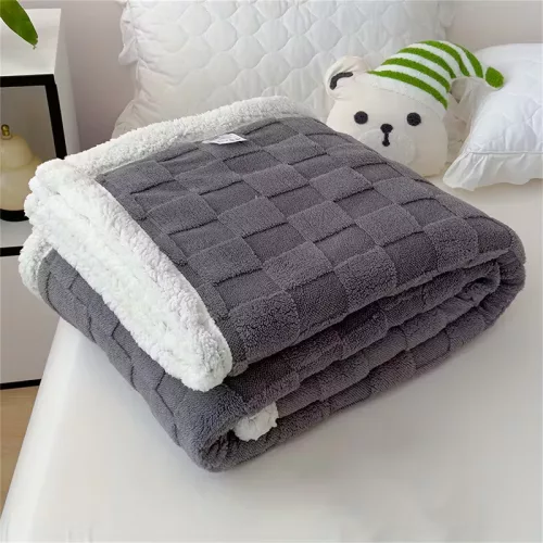   Sherpa kocka mintás kétoldalas vastag ágytakaró/pléd antracit 150x200cm