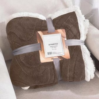     Sherpa hullámos mintás kétoldalas vastag ágytakaró/pléd barna 150x200cm