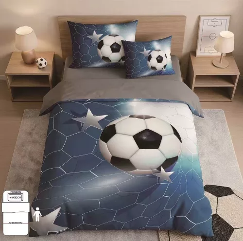 Soccer csillagos kék focilabda mintás ágyneműhuzat garnitúra 3 részes