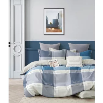   Aurela kék kocka mintás ágyneműhuzat garnitúra 3 részes